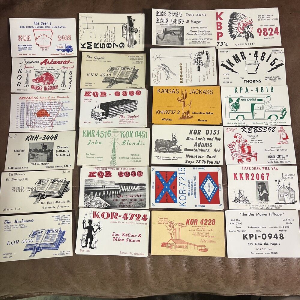 QSL CB Radio Cards Lot of 55. Arkansas, Kansas, Iowa, California, Texas